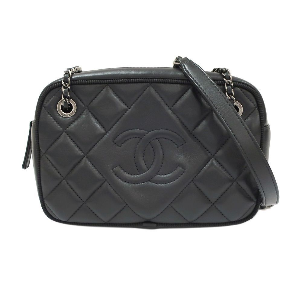 Chain Shoulder Pochette Ballerina Matelasse Lambskin Black Silver Hardware
